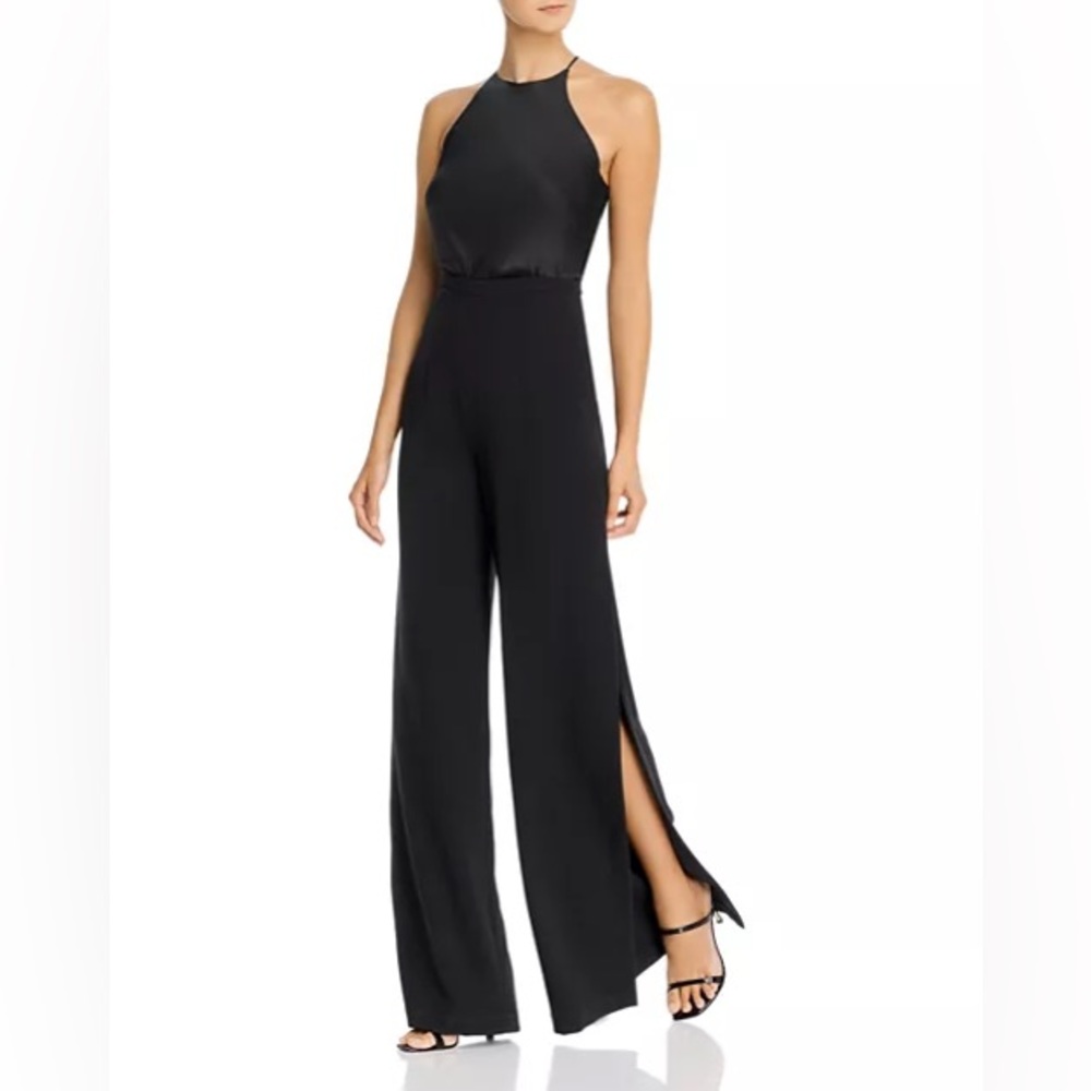 💥 Black Halo Split-Hem Lyric Flare Jumpsuit Size 8